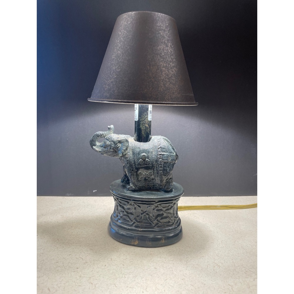 Vintage Bronze Finish Elephant Accent Lamp Trunk Up Good Luck Resin Table Light